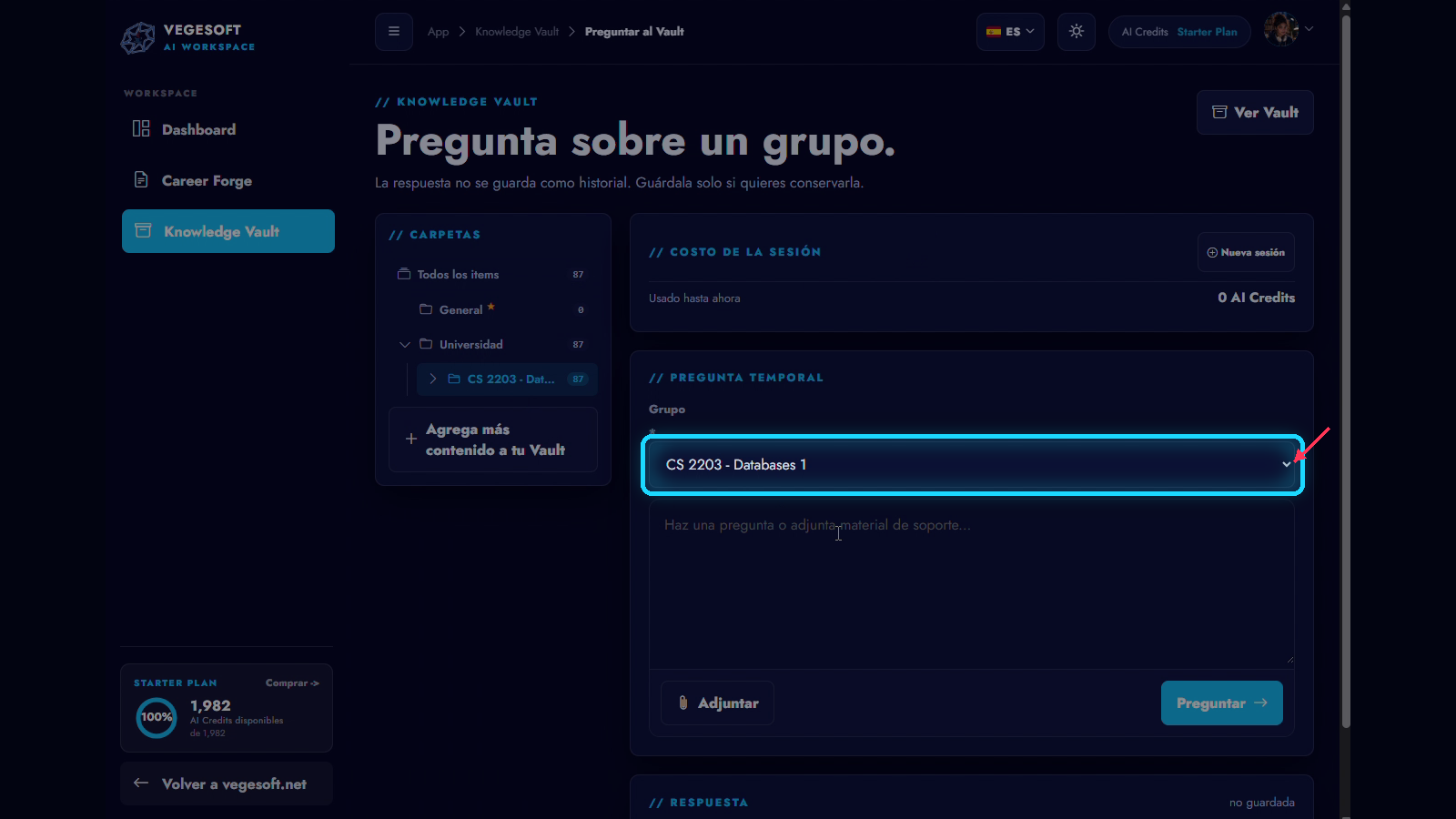 Ask Vault with a folder selected as the question context.