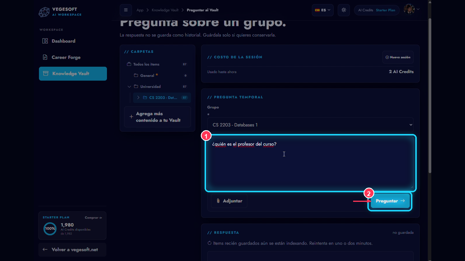 A question about unavailable information followed by Ask Vault stating that it was not found in the stored sources.